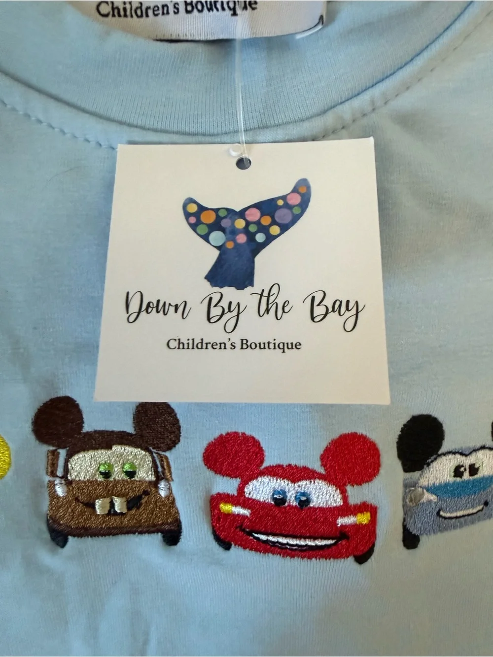 Light Blue Cars Matching Set with Red Gingham Shorts